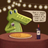 Imagem do Jack degustando um vinho acompanhado de uma boa pizza.