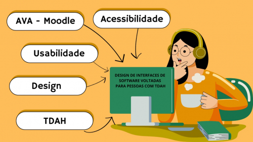 A foto ilustra uma estudante que está pesquisando sobre o tema do design de interfaces de software voltadas para pessoas com TDAH.