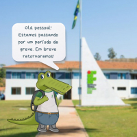 Imagem do mascote Jack informando sobre o período de greve que o IFMG está passando.