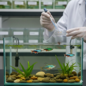 Peixes em aquário. Imagem gerada por IA.