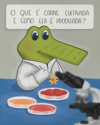 Imagem do mascote Jack examinando uma amostra de carne.