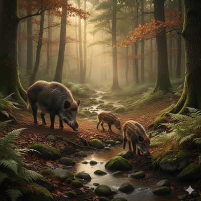 Javalis em seu habitat natural