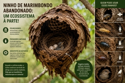 Imagem ilustrativa gerada por IA mostrando o papel dos ninhos abandonados para a biodiversidade.