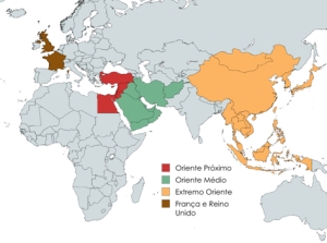 Figura 1. Os três Orientes, em relação ao Ocidente europeu.