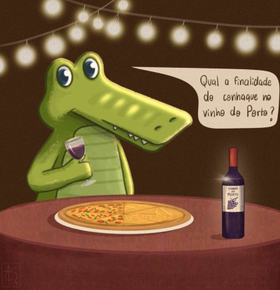 Jack com uma taça de vinho do porto degustando uma pizza saborosa. 