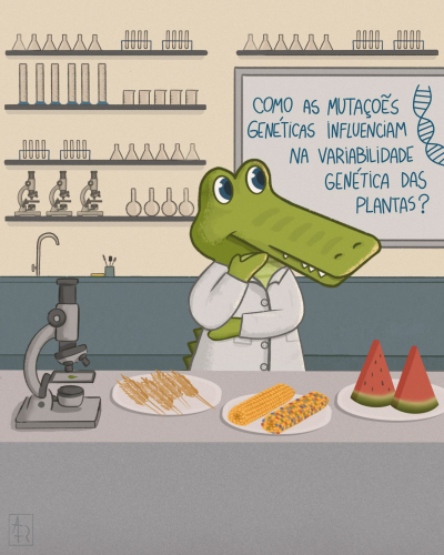 Imagem do mascote Jack num laboratório de Biologia. 